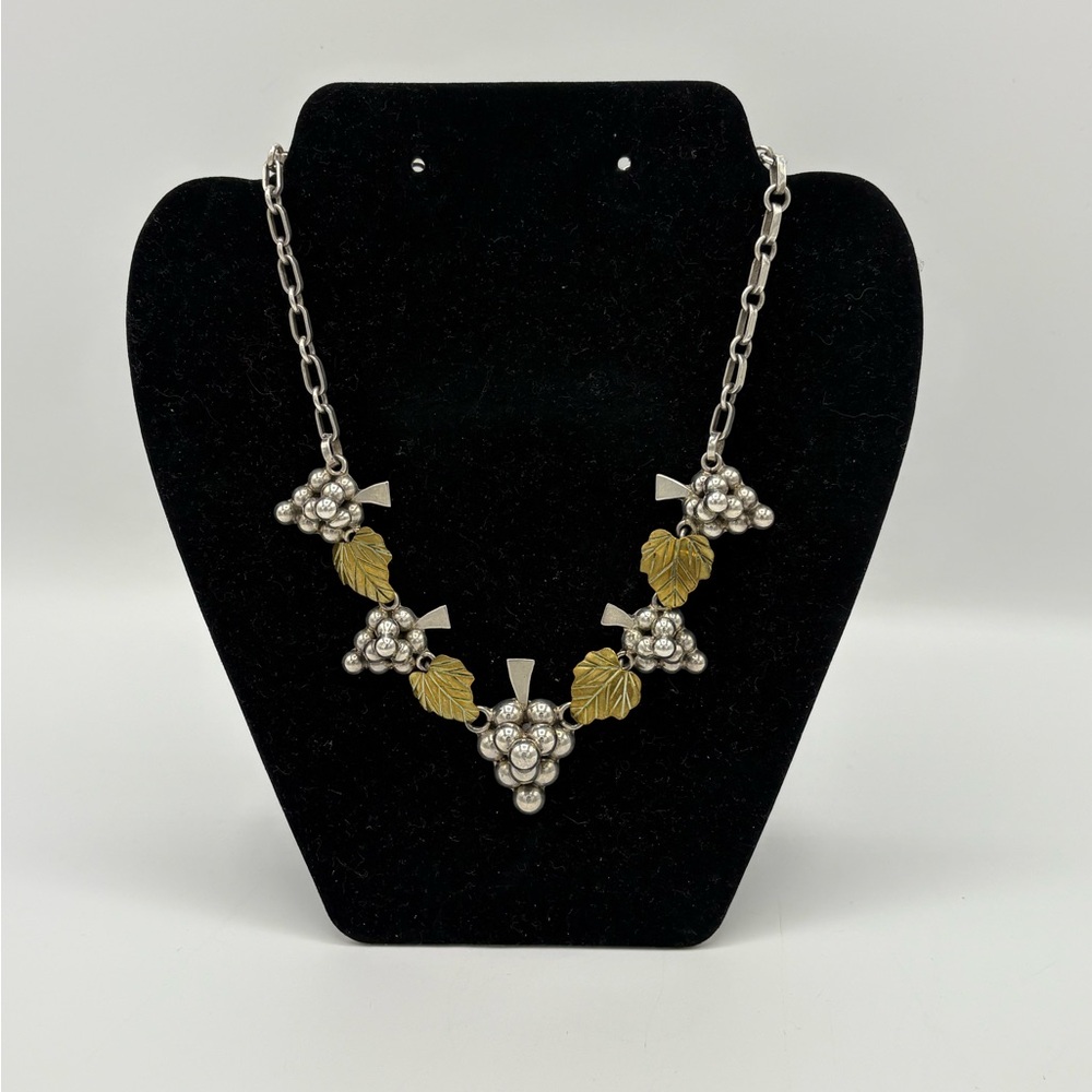 Vintage Mexico LATÓN 925 Silver Mixed Metal Grape Cluster Necklace Collar Brass